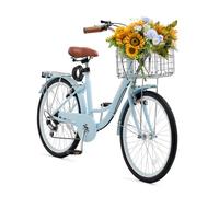 VEVOR Bicicleta de Ciudad 26 pulgadas Bicicleta con Canasta y Portaequipaje Trasero Bicicleta de Paseo 7 Velocidades con Asiento Ajustable para Andar en Bicicleta, Hacer Ejercicio, Comprar, Azul