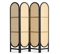 VEVOR Biombo Divisor de Ambientes de 4 Paneles de 1800 x 1820 x 18 mm, Biombos de Privacidad Plegables de Ratán Tejidas a Mano con Bisagras, Divisor de Pared Independiente de Madera, Marrón y Negro