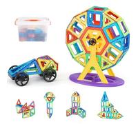 VEVOR Bloques Magnéticos 123 PCS de Bloques de Construcción Magnéticos Juego de Construcción con Grupos de Ruedas y Noria Juguete Apilable de Construcción Educativa Stem para Niños de 3 Años y Mayor