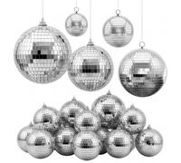 VEVOR Bola de Discoteca 17 Piezas 80/100/150/200/300 mm Bola de Espejos, Decoración para Fiestas Bodas Cumpleaños Festivales de Música, con Gacho de Colgar, Gran Efecto de Reflexión, Kit de Repuesto