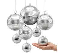 VEVOR Bola de Discoteca 8 Piezas Bola Disco de Espejos con Gancho de Colgar, Decoración para Fiestas Bodas Cumpleaños Festival de Música, 4 de 100 mm, 3 de 150 mm, 1 de 200 mm, con Repuesto de Espejos