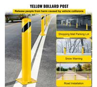 VEVOR Bolardo de Seguridad 91x14 cm 2 Piezas Bolardo de Seguridad de Tubo de Acero Recubrimiento de Polvo Amarillo Barrera de Seguridad con 8 Pernos de Anclaje para Aparcamiento, Peatones, Escuelas