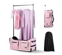 VEVOR Bolsa de Baile, con Perchero Ajustable en Altura, Bolsa de Lona con Ruedas de 74 cm, Puerto USB, Cortina de Privacidad, Ideal para Viajes y Competiciones, Rosa Mate, 730 x 430 x 380 mm