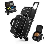 VEVOR Bolsa de Bolos con 3 Bolas con Doble Rodillo con Compartimento | Para zapatos de bolos (hasta la talla 46 para hombre). Bolsa para carrito con ruedas, bolsa de accesorios