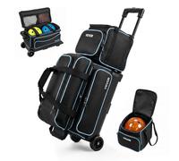 VEVOR Bolsa de Bolos con 3 Bolas con Doble Rodillo con Compartimento | Para zapatos de bolos (hasta la talla 46 para hombre). Bolsa para carrito con ruedas, bolsa de accesorios