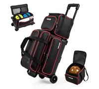 VEVOR Bolsa de Bolos con 3 Bolas con Doble Rodillo con Compartimento | Para zapatos de bolos (hasta la talla 46 para hombre). Bolsa para carrito con ruedas, bolsa de accesorios
