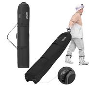 VEVOR Bolsa de Esquí de Snowboard, con Ruedas, hasta 175 cm, con Una extensión 10 cm, Tejido Oxford Impermeable 600D, con Correas Ajustables, para Bastones, Gafas, Guantes, Cascos y Botas, Negro