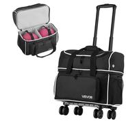 VEVOR Bolsa para 2 Bolas de Bolos y 4 Rodillos con Ruedas, con Compartimento Separado para Zapatos hasta Talla 16 y Bolsillo Extragrande para Accesorios, Asa Retráctil hasta 95 cm, Negro y Blanco
