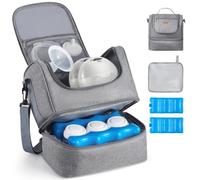 VEVOR Bolsa Portátil para Extractor de Leche, 285 x 190 x 270 mm, con Bolsa de Hielo y 6 Compartimentos, Compatible con S1/S2, Accesorios de Extracción y Almacenamiento de Leche Materna, Gris
