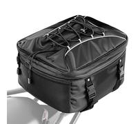 VEVOR Bolsa Trasera a Asiento de Motocicleta 22-34 L, con Funda Impermeable para Lluvia, para Portaequipajes, con Correas y Cordón Elástico, Tela Oxford 1680D Cuero PU, 390 x 310 x 295 mm, Negro
