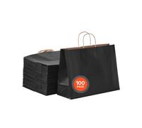 VEVOR Bolsas de Papel Kraft con Asas Resistentes 100 Unidades 40,6x15,2x30,8 cm Bolsa de Papel para Compras Duradera Bolsitas Artesanales de DIY para Cumpleaños, Bodas, Embalaje, Regalos, Negro