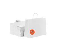 VEVOR Bolsas de Papel Kraft con Asas Resistentes 50 Unidades 40,6 x 15,2 x 30,8 cm Bolsa de Papel para Compras Duradera Bolsitas Artesanales de DIY para Cumpleaños, Bodas, Negocios, Regalos, Blanco
