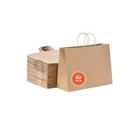 VEVOR Bolsas de Papel Kraft con Asas Resistentes 50 Unidades 40,6x15,2x30,8 cm Bolsa de Papel para Compras Duradera Bolsitas Artesanales de DIY para Cumpleaños, Bodas, Embalaje, Regalos, Marrón