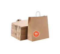 VEVOR Bolsas de Papel Kraft con Asas Resistentes 100 Unidades 45,7x17,8x48,3 cm Bolsa de Papel para Compras Duradera Bolsitas Artesanales de DIY para Cumpleaños, Bodas, Embalaje, Regalos, Marrón