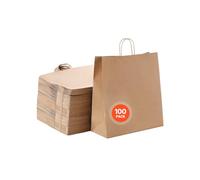 VEVOR Bolsas de Papel Kraft con Asas Resistentes 100 Unidades 45,7x17,8x48,3 cm Bolsa de Papel para Compras Duradera Bolsitas Artesanales de DIY para Cumpleaños, Bodas, Embalaje, Regalos, Marrón