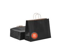 VEVOR Bolsas de Papel Kraft con Asas Resistentes 50 Unidades 40,6 x 15,2 x 30,8 cm Bolsa de Papel para Compras Duradera Bolsitas Artesanales de DIY para Cumpleaños, Bodas, Embalaje, Regalos, Negro