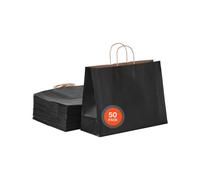 VEVOR Bolsas de Papel Kraft con Asas Resistentes 50 Unidades 40,6 x 15,2 x 30,8 cm Bolsa de Papel para Compras Duradera Bolsitas Artesanales de DIY para Cumpleaños, Bodas, Embalaje, Regalos, Negro