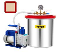 VEVOR Bomba de Vacío 141L/min 19L Cámara de Vacío con Bomba Rotativa de Una Sola Etapa 5 CFM 1/3 HP HVAC Kit de Herramientas de Aire para Estabilizar Madera Desgasificar Siliconas, Epoxis