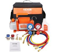 VEVOR Bomba de Vacío Aire Acondicionado 128 L/min Bomba de Vacío HVAC 180 W con Kit Manómetros y Manguera de Goma Tricolor 1440 rpm Bolsa de Transporte para R134a Aire Acondicionado Frigorífico Coche