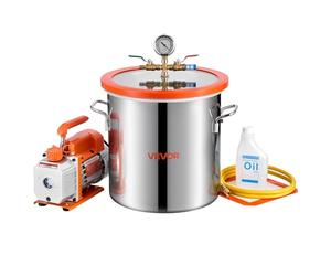 VEVOR Bomba de Vacío de 3,5 CFM 99 L/min, Cámara de Vacío de Acero Inoxidable de 18,9 L, con Tapa de Vidrio Templado, Botella de Aceite de 200 ml y Manguera de 1,5 m, Para Estabilización de Madera
