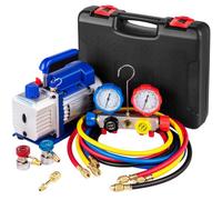 VEVOR Bomba de Vacío de Aire Acondicionado 136 L/min 1/3 Hp HVAC Bomba de Vacío de Refrigeración con Kit de Manómetros 4 Vías 1440 RPM para Refrigeración de Aire Acondicionado Automotriz con Caja