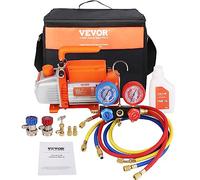 VEVOR Bomba de Vacío para Aire Acondicionado 100 L/min Bomba de Vacío HVAC 150 W con Kit de Manómetro y Manguera de Goma Tricolor 1440 rpm Bolsa de Transporte para R134a Aire Acondicionado de Coche