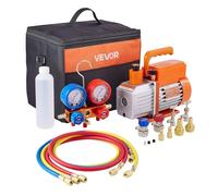 VEVOR Bomba de Vacío y Manómetro de 115 L/min para Aire Acondicionado de una Sola Etapa de Paletas Rotativas con Detector de Fugas y Bolsa de Transporte para Refrigerantes R134a, R22, R410a y R1234YF