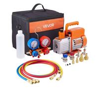 VEVOR Bomba de Vacío y Manómetro de 115 L/min para Aire Acondicionado de una Sola Etapa de Paletas Rotativas con Detector de Fugas y Bolsa de Transporte para Refrigerantes R134a, R22, R410a y R1234YF