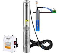 VEVOR Bomba sumergible de pozo profundo, 3HP 230V/60Hz, 37GPM cabeza de 600 pies, con cable de 33 pies y caja de control externa, bombas de agua de acero inoxidable de 4 pulgadas para uso industrial,
