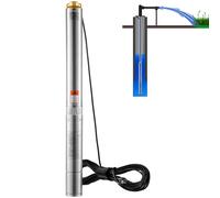 VEVOR Bomba Sumergible de Acero Inoxidable para Pozo Profundo Impermeabilidad IP68 1500W 230 V 50 Hz, 9,8 m³/h Caudal 108 m Cabezal con Cable Eléctrico de 9,1 m para Uso Industrial y Doméstico