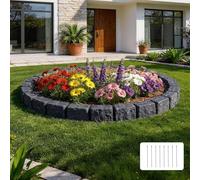 VEVOR Borde de Jardín Efecto de Piedra 4725 mm de Longitud, Bordura Jardín Exterior, Conjunto de 24 Ladrillos, con Estacas de Fijación, Borde Decorativo para Patio Césped Flores Estanque, Antracita
