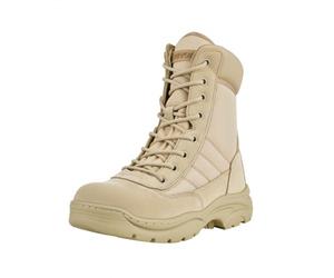 VEVOR Botas Tácticas Militares Hombre, 203 mm, de Cuero y Tela Oxford 1000D, Ligeras y Transpirables, con Cremallera Lateral, para Motociclista, Seguridad al Aire Libre, Talla 10 EE. UU., Arena