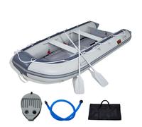 VEVOR Bote inflable, bote inflable para 6 personas, con piso de madera marina y banco de aluminio ajustable, carga de 1500 lb, remos de aluminio, bomba de aire y bolsa de transporte