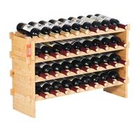 VEVOR Botellero Apilable de Vino 36 Botellas Estante de Almacenamiento de Bambú 850x250x525 mm Botellero Independiente de 4 Niveles Estantes sin Sacudidas para Cocina, Bar, Bodega, Color Natural