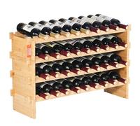 VEVOR Botellero Apilable de Vino 36 Botellas Estante de Almacenamiento de Bambú 850x250x525 mm Botellero Independiente de 4 Niveles Estantes sin Sacudidas para Cocina, Bar, Bodega, Color Natural