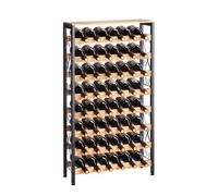 VEVOR Botellero para 48 Botellas, 8 Niveles, Independiente, de Hierro y Madera, Capacidad de Carga Total 80 kg y Patas Ajustables, Ideal para la Cocina o el Bar, Color Negro, 660 x 235 x 1190 mm