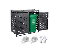 VEVOR Botes de Basura para Exteriores de 2 x 240 L, Armario de Almacenamiento Horizontal Impermeable con Tapa de Cadena, Bote de Basura con Cerradura para Jardín, Patio y Terraza, Gris Oscuro