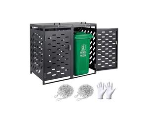 VEVOR Botes de Basura para Exteriores de 2 x 240 L, Armario de Almacenamiento Horizontal Impermeable con Tapa de Cadena, Bote de Basura con Cerradura para Jardín, Patio y Terraza, Gris Oscuro
