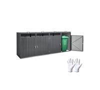 VEVOR Botes de Basura para Exteriores de 4 x 240 L, Armario de Almacenamiento Horizontal Impermeable con Tapa de Cadena, Bote de Basura con Cerradura para Jardín, Patio y Terraza, Gris Oscuro