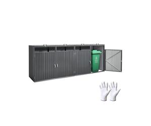 VEVOR Botes de Basura para Exteriores de 4 x 240 L, Armario de Almacenamiento Horizontal Impermeable con Tapa de Cadena, Bote de Basura con Cerradura para Jardín, Patio y Terraza, Gris Oscuro