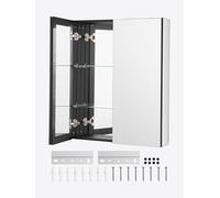 VEVOR Botiquín con Espejo para Baño, 2 Puertas con Espejo y Estantes de Vidrio Ajustables, Instalación Empotrada y Montada en Pared, Aluminio, Organizador de Almacenamiento, 662 x 135 x 762 mm