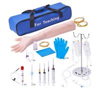 VEVOR Brazo de entrenamiento de infusión de PVC, brazo de entrenamiento de alta simulación con bolsa de transporte, kit completo de brazo de práctica de venopunción para estudiantes y enfermeras