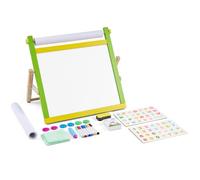 VEVOR Caballete de Mesa de Niños Caballete de Madera 3 en 1 de Doble Cara con Pizarra Magnética y Pizarrón, Rollo de Papel, Tablero de Dibujo Portátil Plegable con Accesorios de Pintura para Niños