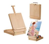 VEVOR Caballete de mesa para pintar portátil de madera de haya para bocetos | Para dibujar, marco sólido, soporta lienzo de hasta 53 cm, ángulo ajustable, con caja de almacenamiento de gran capacidad y