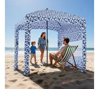 VEVOR Cabaña de Playa 183 x 183 cm, con Toldo Lateral, Protección Solar UPF 50+, con Sacos de Arena y Sombrilla Portátil Grande para Uso al Aire Libre en Familia y con Amigos, Rayas Azul Marino