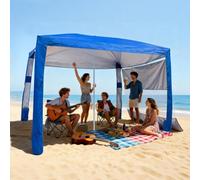VEVOR Cabaña de Playa 2,4 x 2,4 m, con Pared Lateral, Protección Solar UPF 50+, con Sacos de Arena, Toldo Ajustable en Altura y Portátil para Disfrutar en Familia o con Amigos, Azul Marino Liso