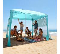 VEVOR Cabaña de Playa 2,4 x 2,4 m con Pared Lateral, Protección Solar UPF 50+, Pabellón con Sacos de Arena, Sombrilla Portátil y Ajustable en Altura para Familiares y Amigos, Verde Claro Liso