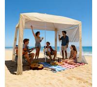 VEVOR Cabaña de Playa 2,4 x 2,4 m, con Pared Lateral, Protección Solar UPF 50+, Pabellón de Playa con Sacos de Arena, Sombrilla Portátil y Ajustable en Altura para Familiares y Amigos, Caqui