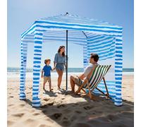 VEVOR Cabaña de Playa con Toldo Lateral, Protección Solar UPF 50+, Incluye Sacos de Arena, Sombrilla Portátil para Disfrutar en Familia o con Amigos, Rayas Azules y Blancas, 1830 x 1830 x 2290 mm