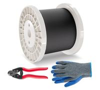 VEVOR Kit de Cables de Alambre de 3,18 mm Cable de Acero Inoxidable 316 de 152,4 m con Cortador y Guantes, Resistencia a la Rotura de 7,1 kN, 7 x 7 Hebras, Cables de Grado de Aeronáutico, Negro